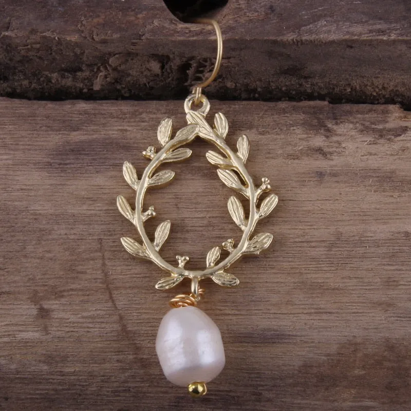 Boho Earrings, RH Dangle Earrings, White Peal Olive