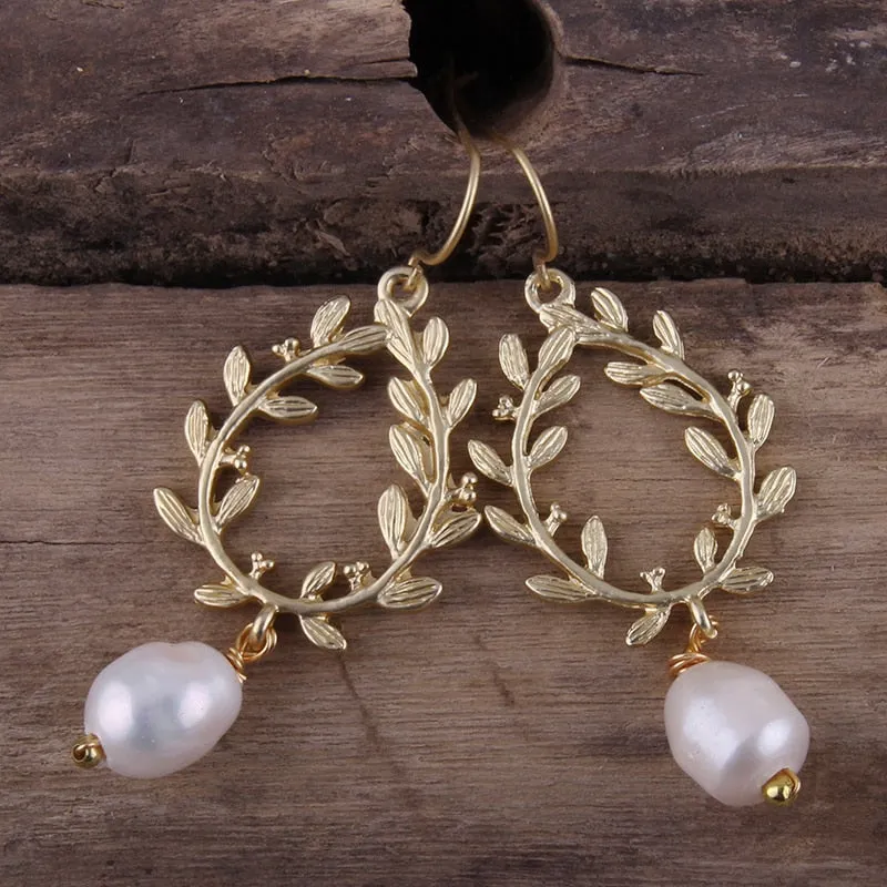 Boho Earrings, RH Dangle Earrings, White Peal Olive