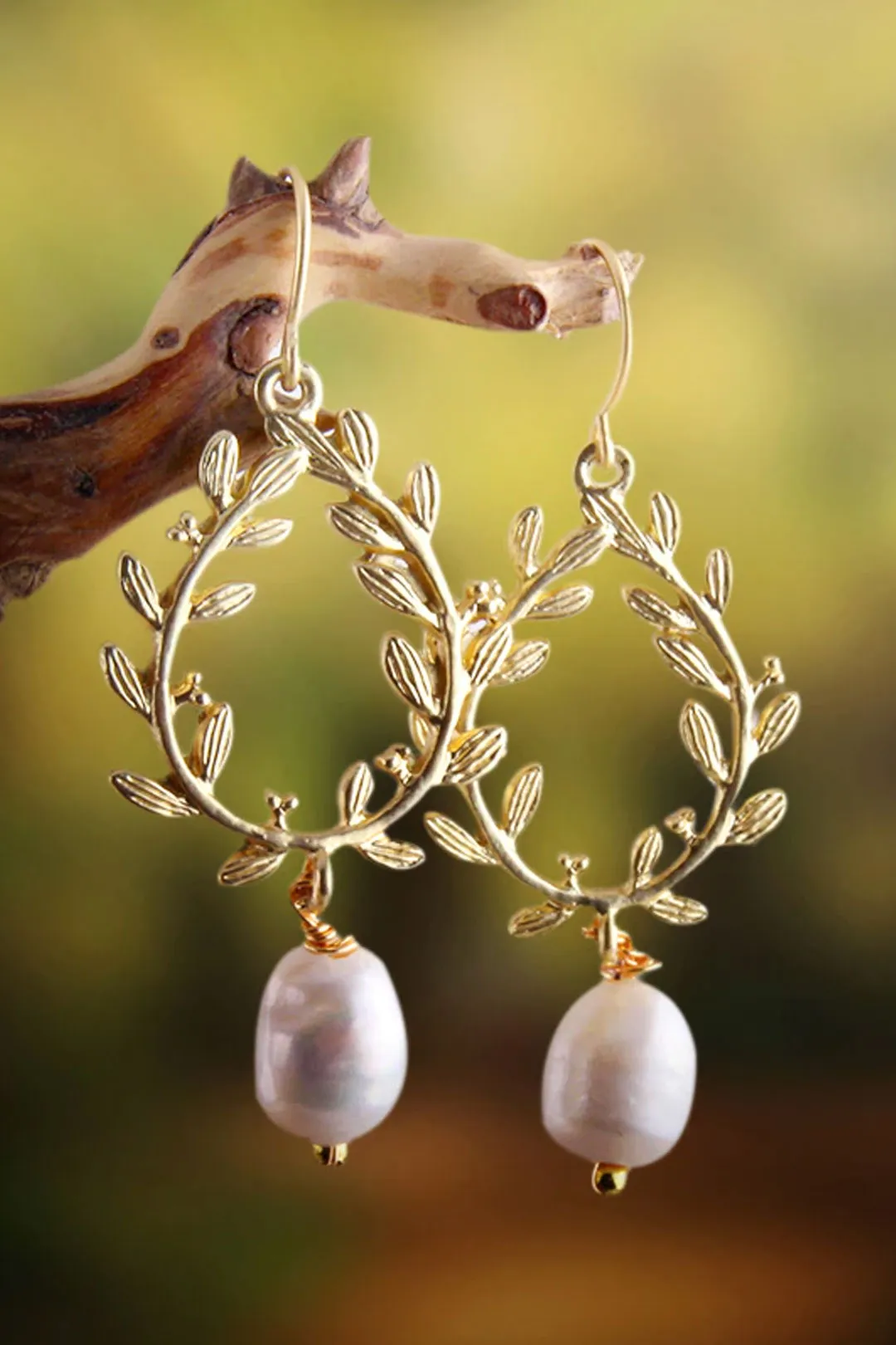 Boho Earrings, RH Dangle Earrings, White Peal Olive