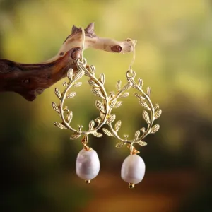 Boho Earrings, RH Dangle Earrings, White Peal Olive