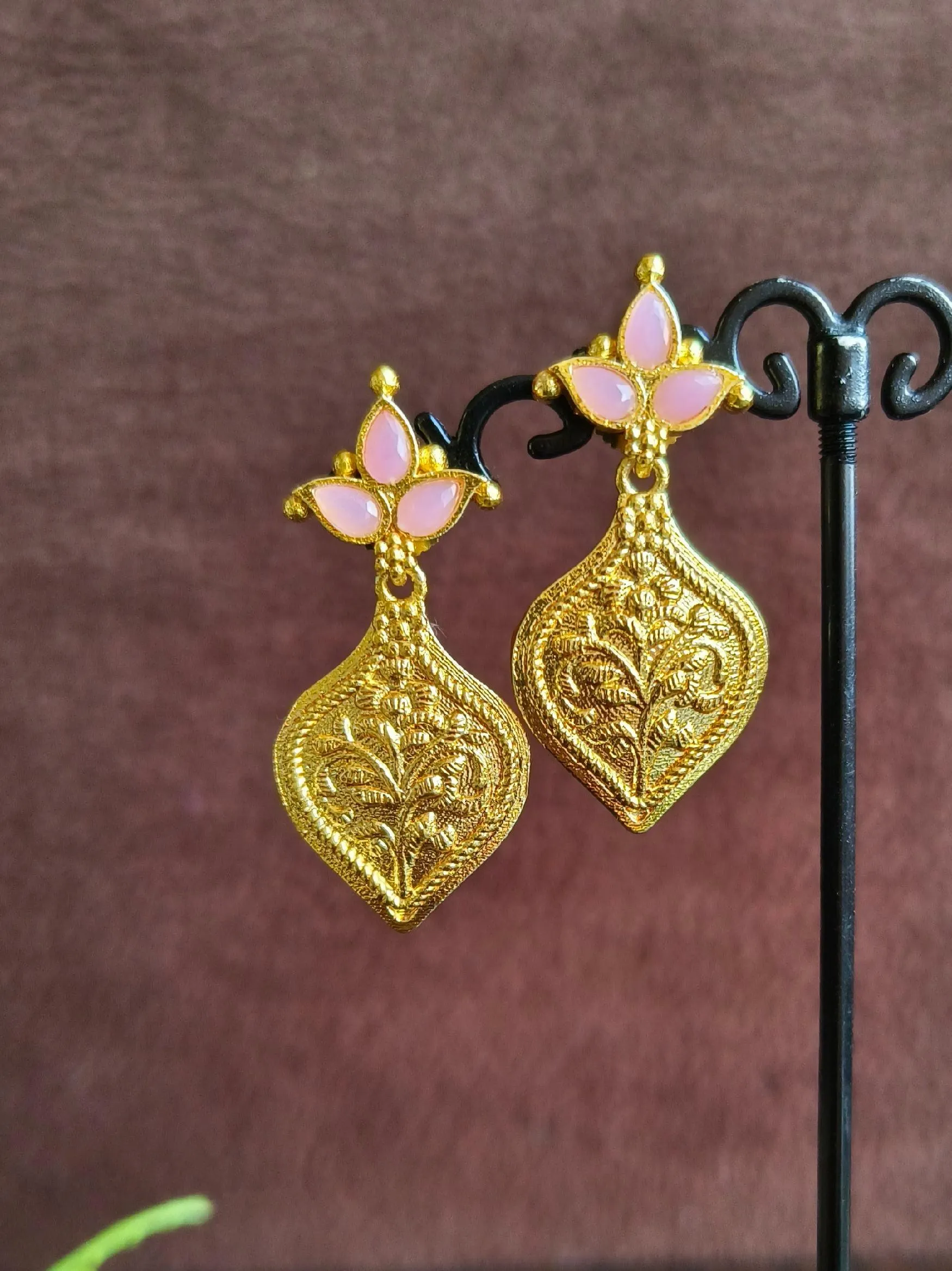 Brass Gold-Plated Stone Dangler Earrings for Party Wear Elegance | Sarichka