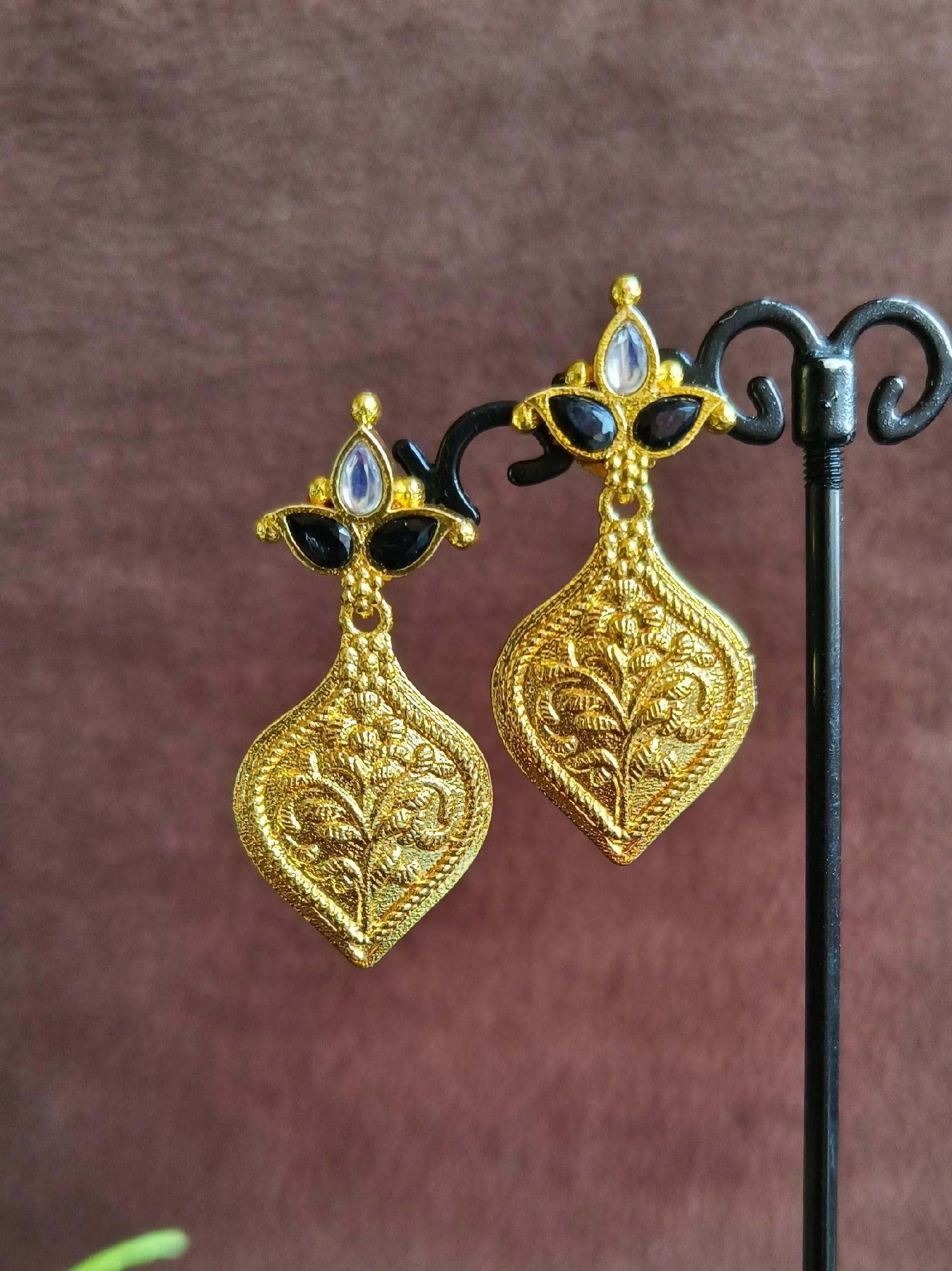 Brass Gold-Plated Stone Dangler Earrings for Party Wear Elegance | Sarichka