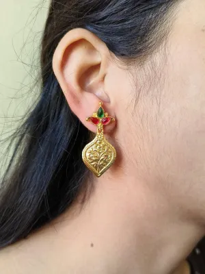 Brass Gold-Plated Stone Dangler Earrings for Party Wear Elegance | Sarichka