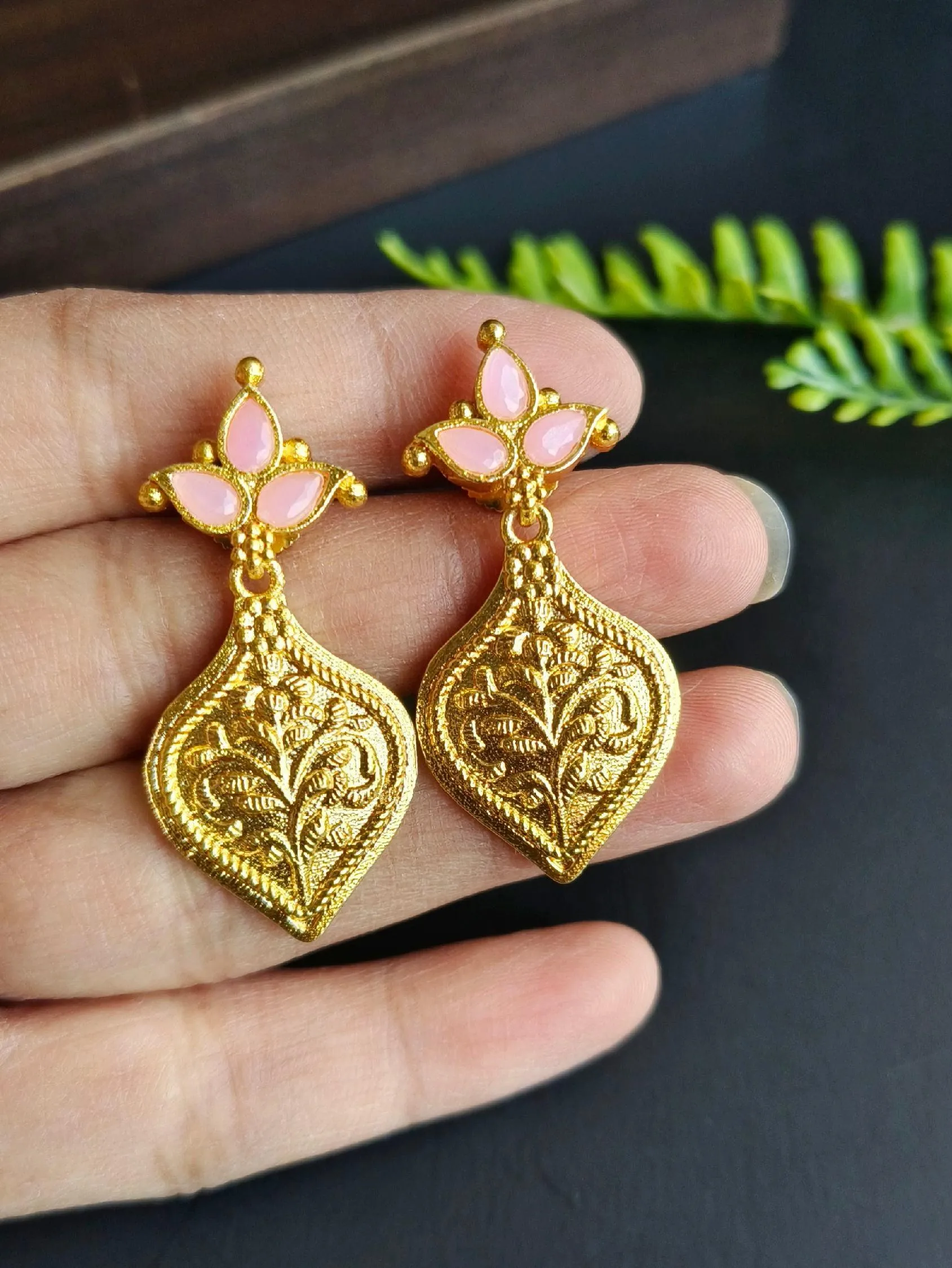 Brass Gold-Plated Stone Dangler Earrings for Party Wear Elegance | Sarichka
