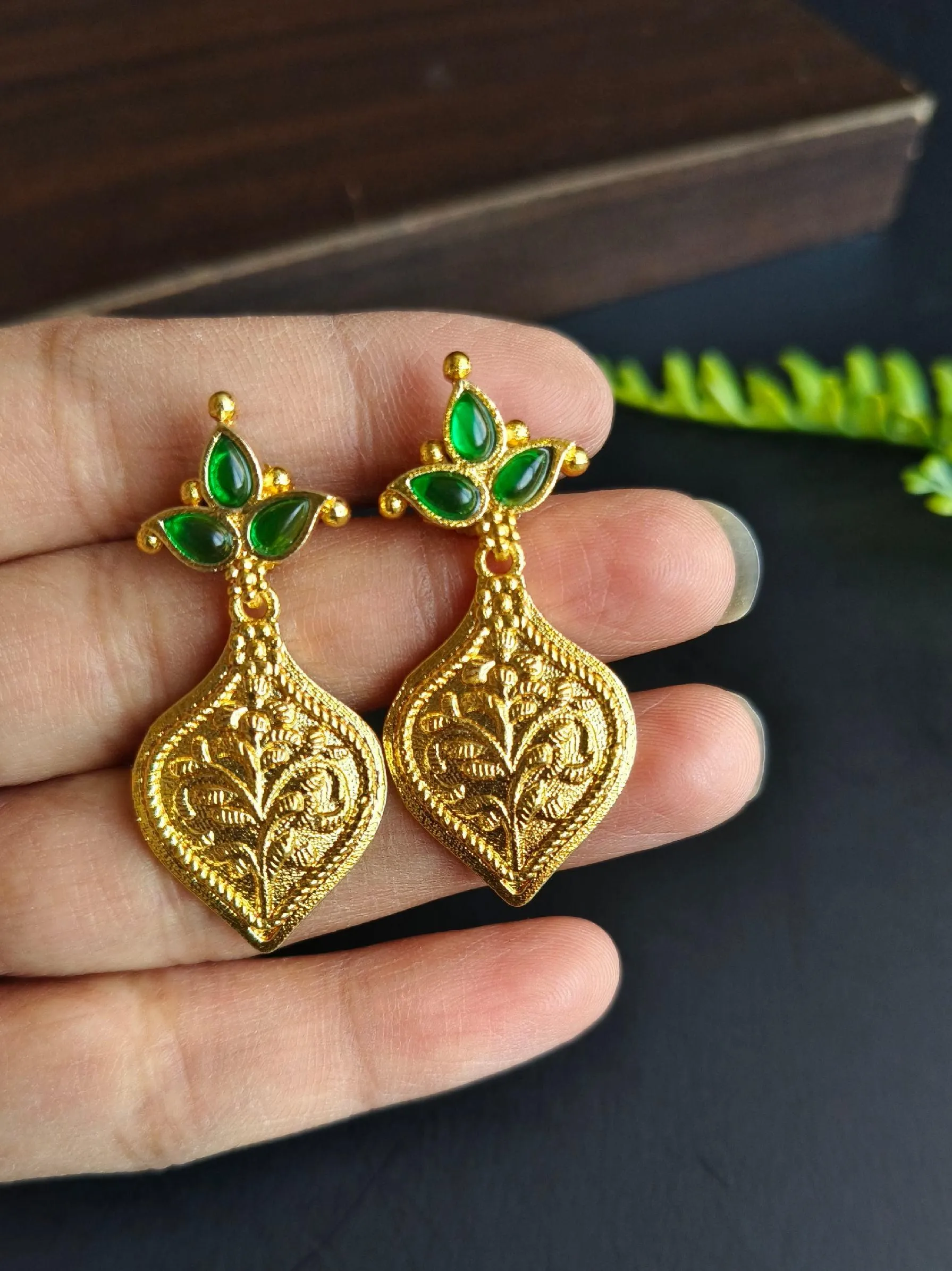 Brass Gold-Plated Stone Dangler Earrings for Party Wear Elegance | Sarichka