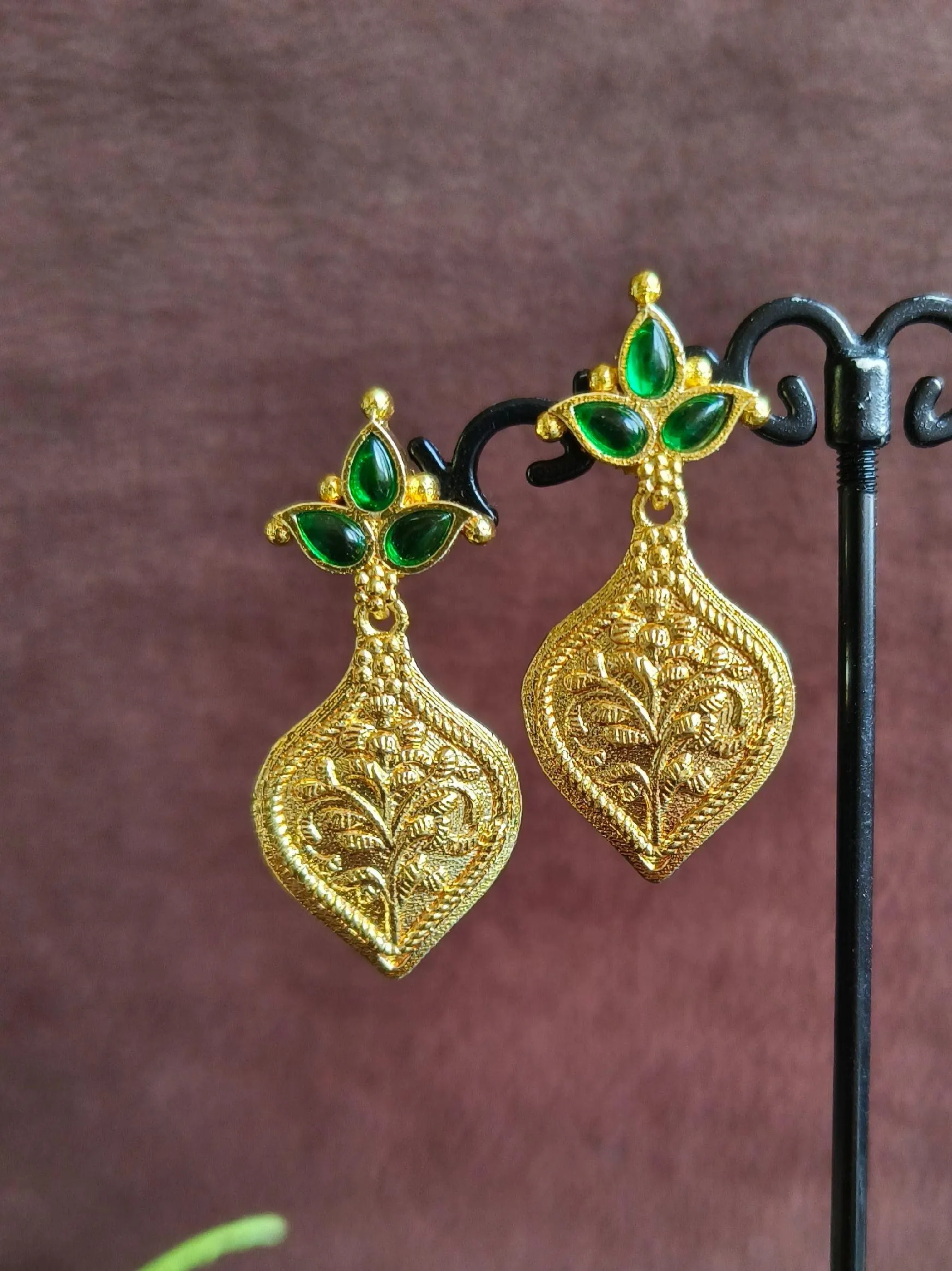 Brass Gold-Plated Stone Dangler Earrings for Party Wear Elegance | Sarichka