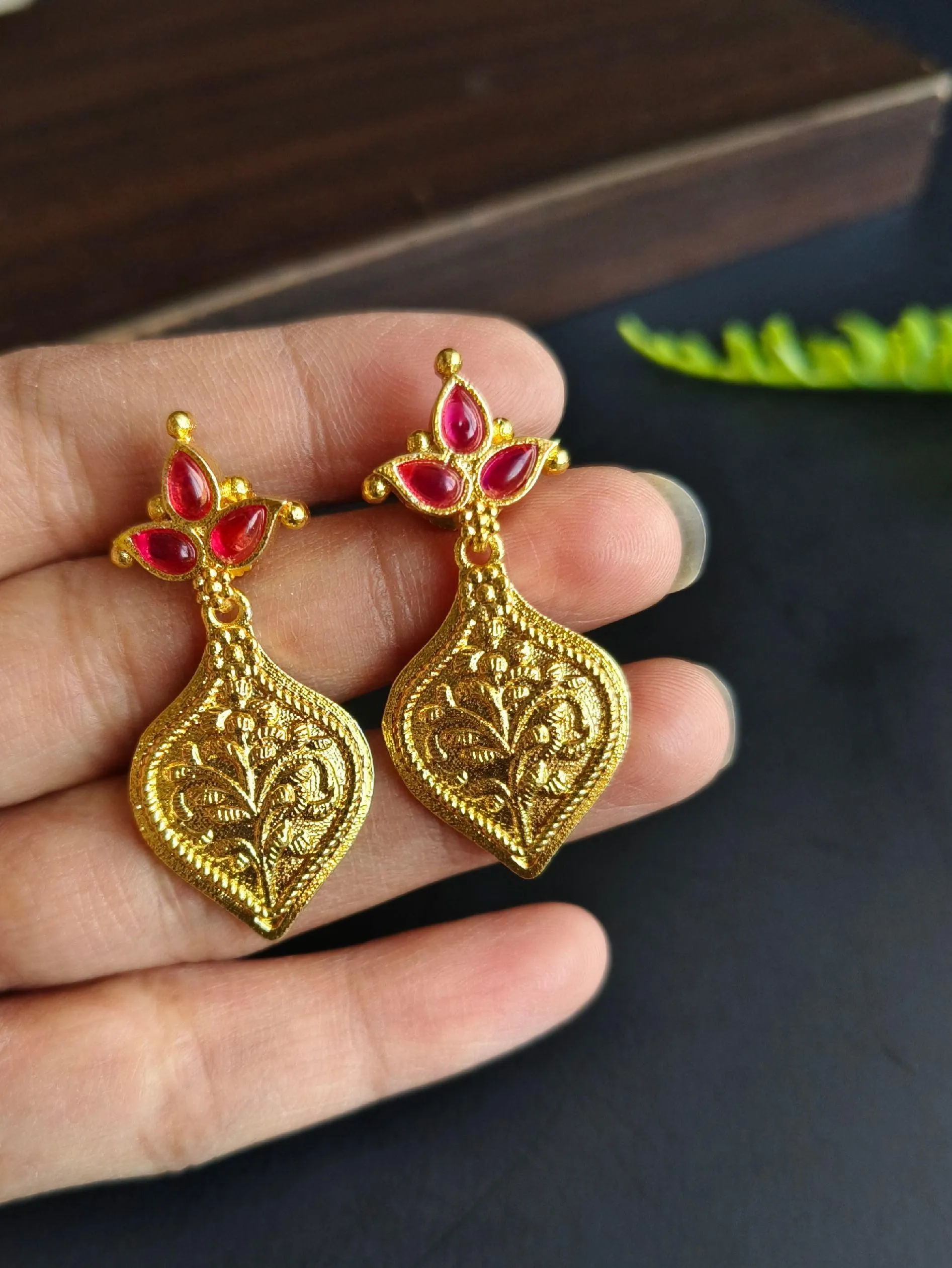 Brass Gold-Plated Stone Dangler Earrings for Party Wear Elegance | Sarichka