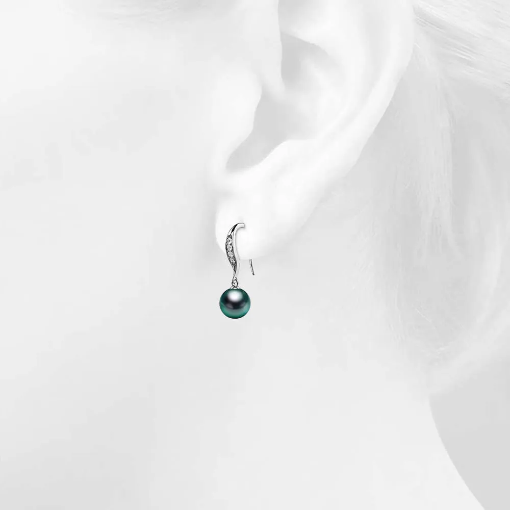 Chivalry Pearl Drop Earrings Embellished with SWAROVSKI crystals Iridescent Tahitian Look Pearls