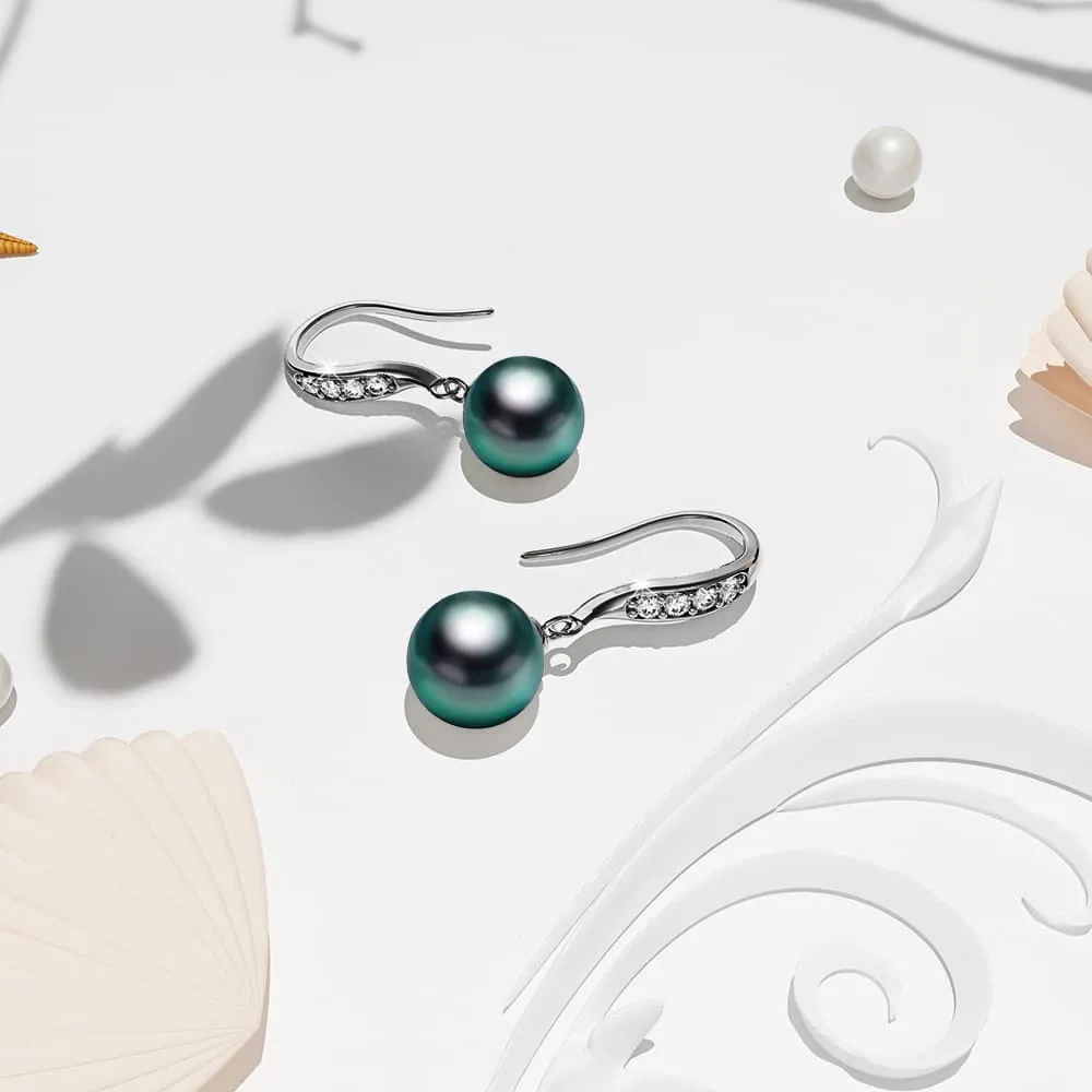 Chivalry Pearl Drop Earrings Embellished with SWAROVSKI crystals Iridescent Tahitian Look Pearls