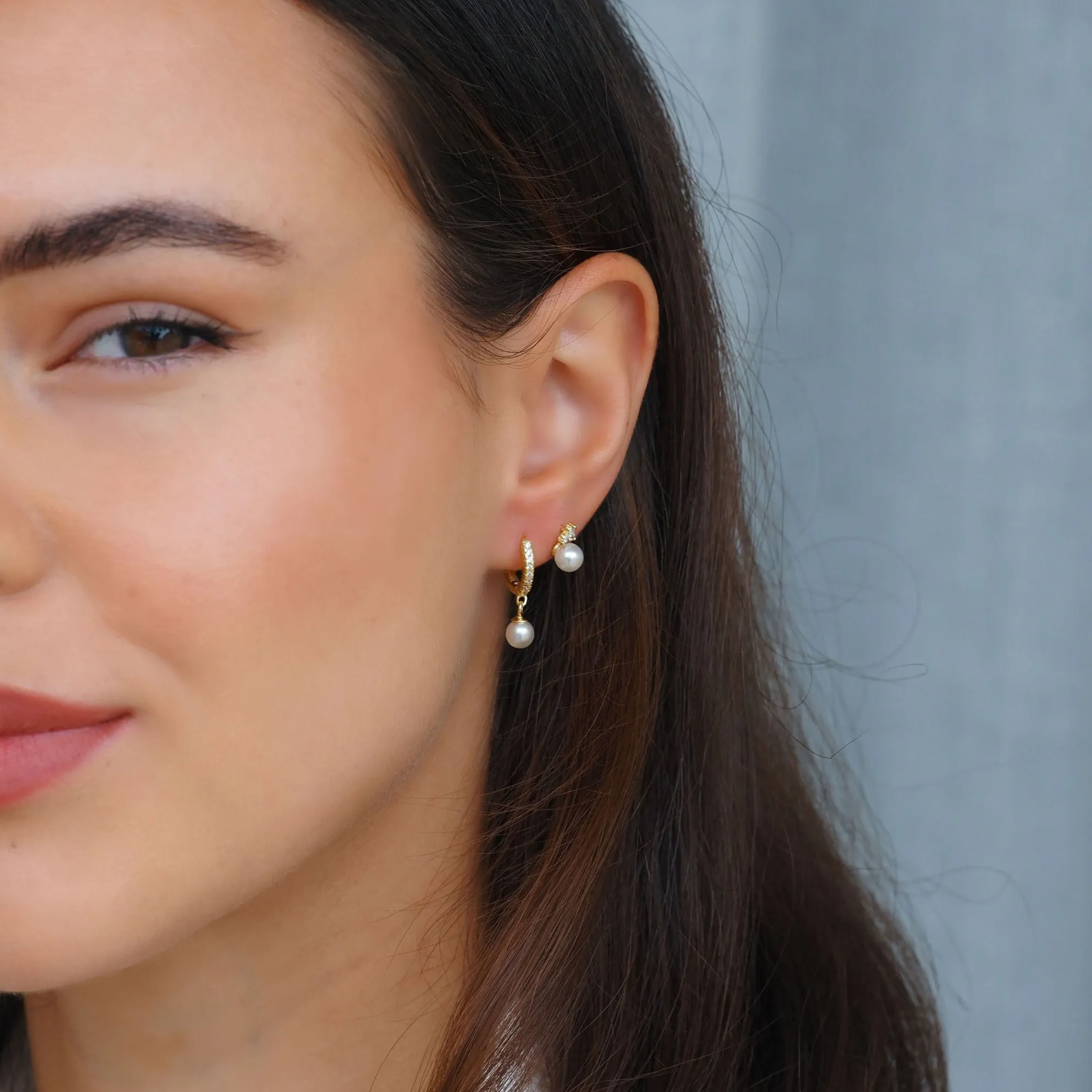 Crystal Pearl Hoop Earrings Silver