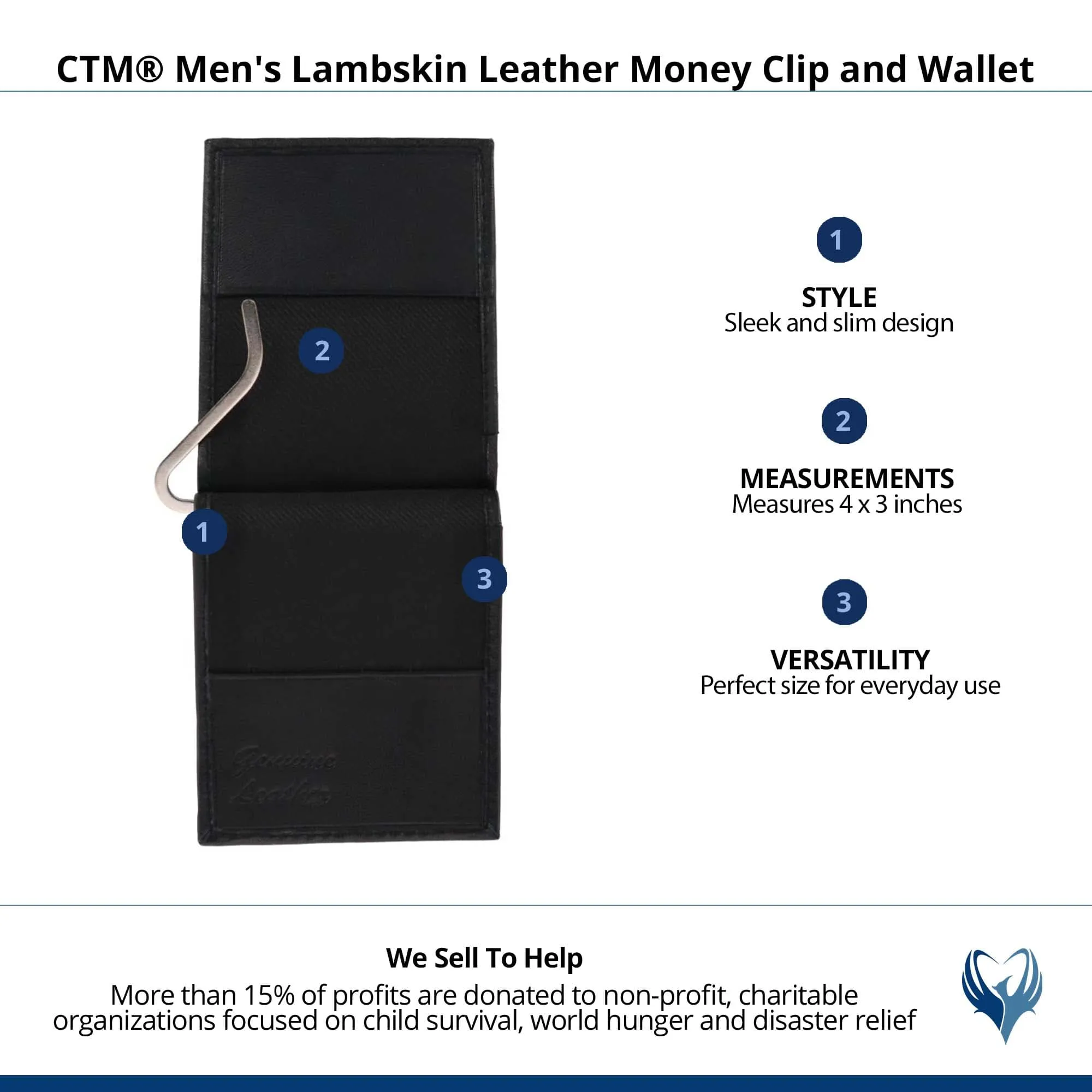 CTM® Men's Lambskin Leather Money Clip and Wallet