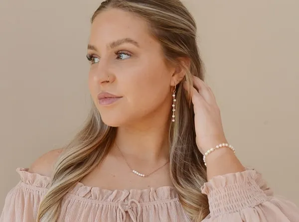 Dainty Pearl Bar Necklace, 14Kt Rose-gold Chain, 16 inches