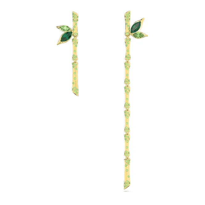 Dellium Drop Asymmetric Design Bamboo Green Gold-tone Plated Earrings 5645372