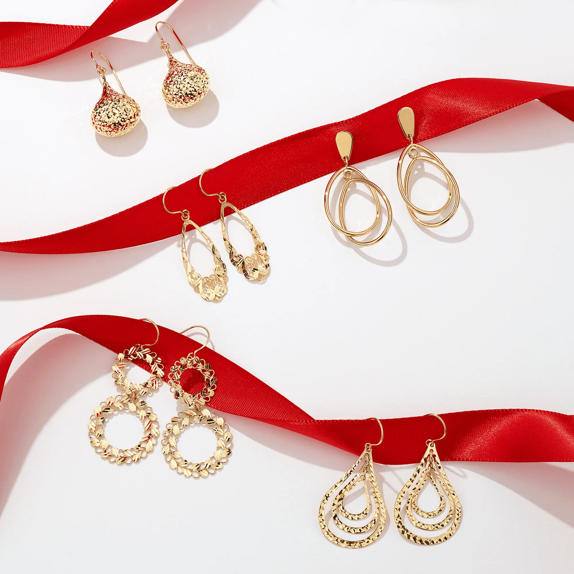 Diamond Cut Pear Drop Earrings in 9ct Yellow Gold