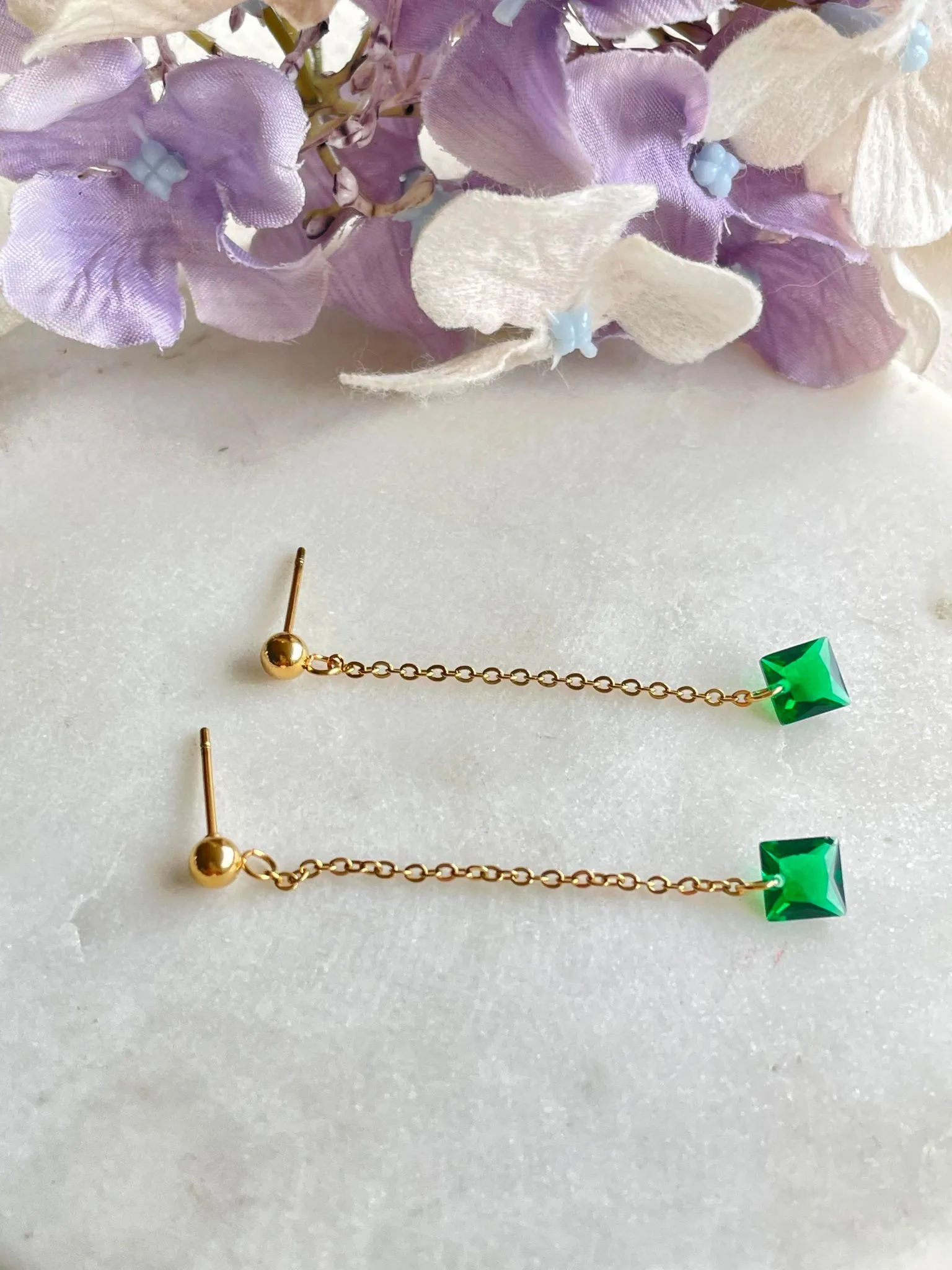 Drop to the green stud earrings – Tarnish Proof Jewellery