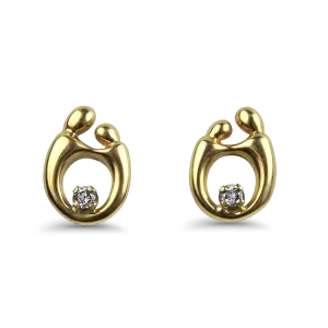 Estate 14K Yellow Gold Mother and Child Diamond Stud Earrings