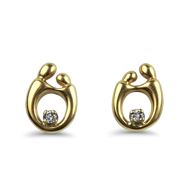 Estate 14K Yellow Gold Mother and Child Diamond Stud Earrings