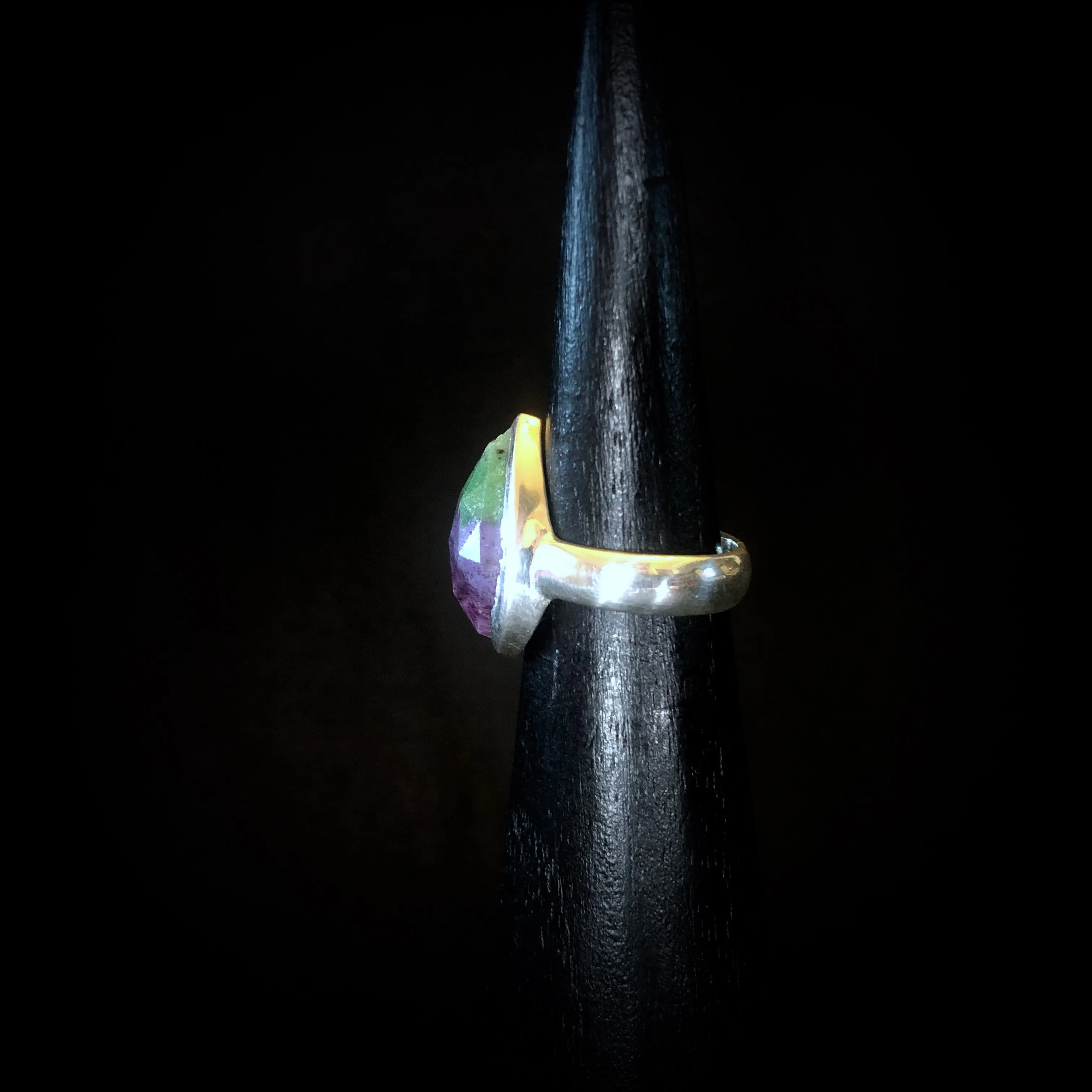 Faceted Ruby Zoisite Pear Ring