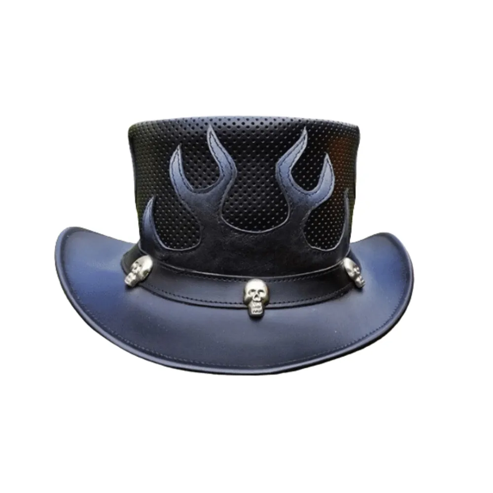 Flame Style Leather Top Hat