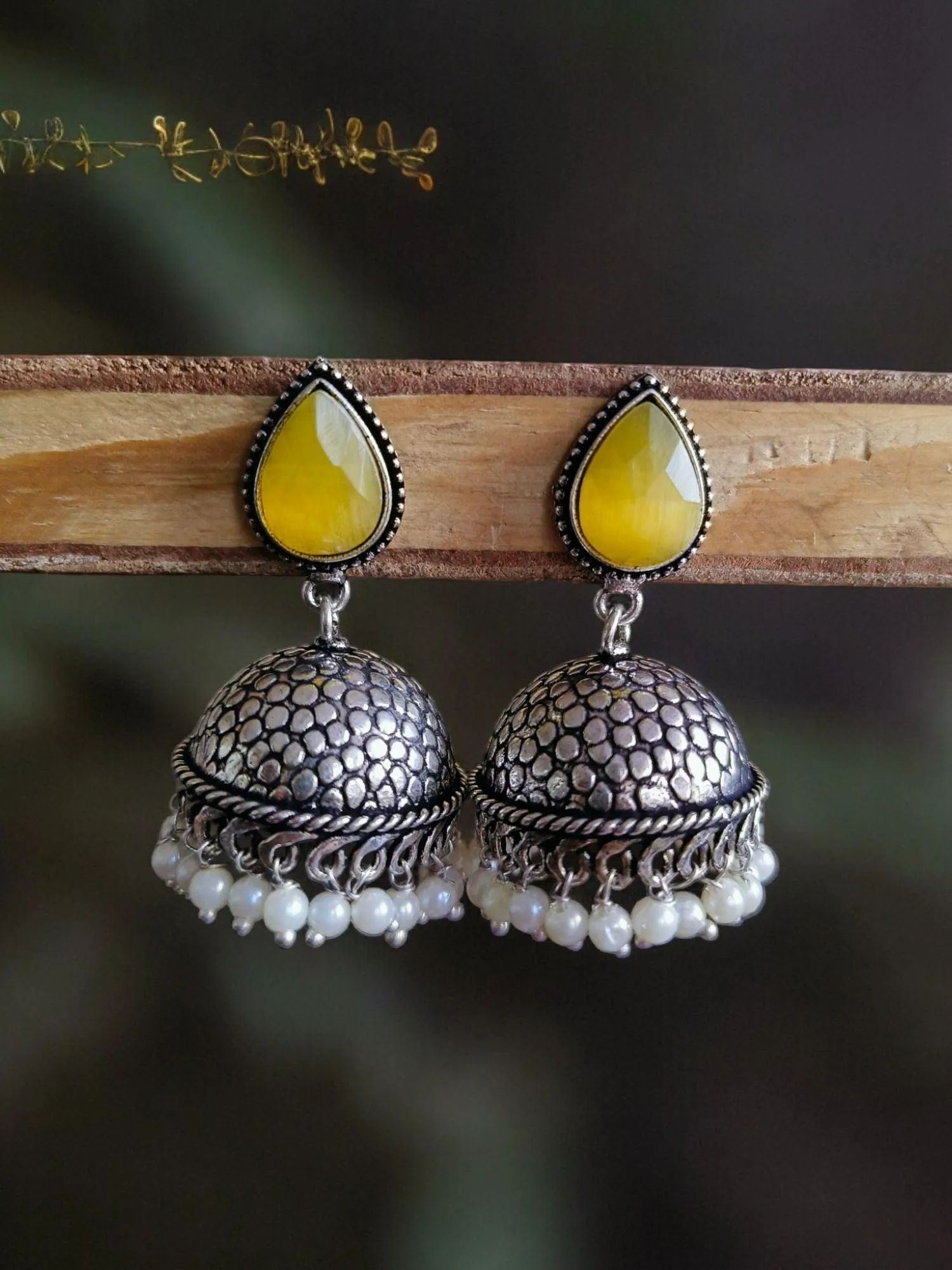 German Silver Oxidised Pan Pearl Jhumka Earrings for Tradition | Sarichka