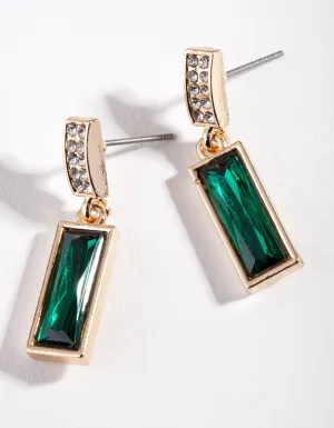 Gold Green Pave Gem Drop Earrings
