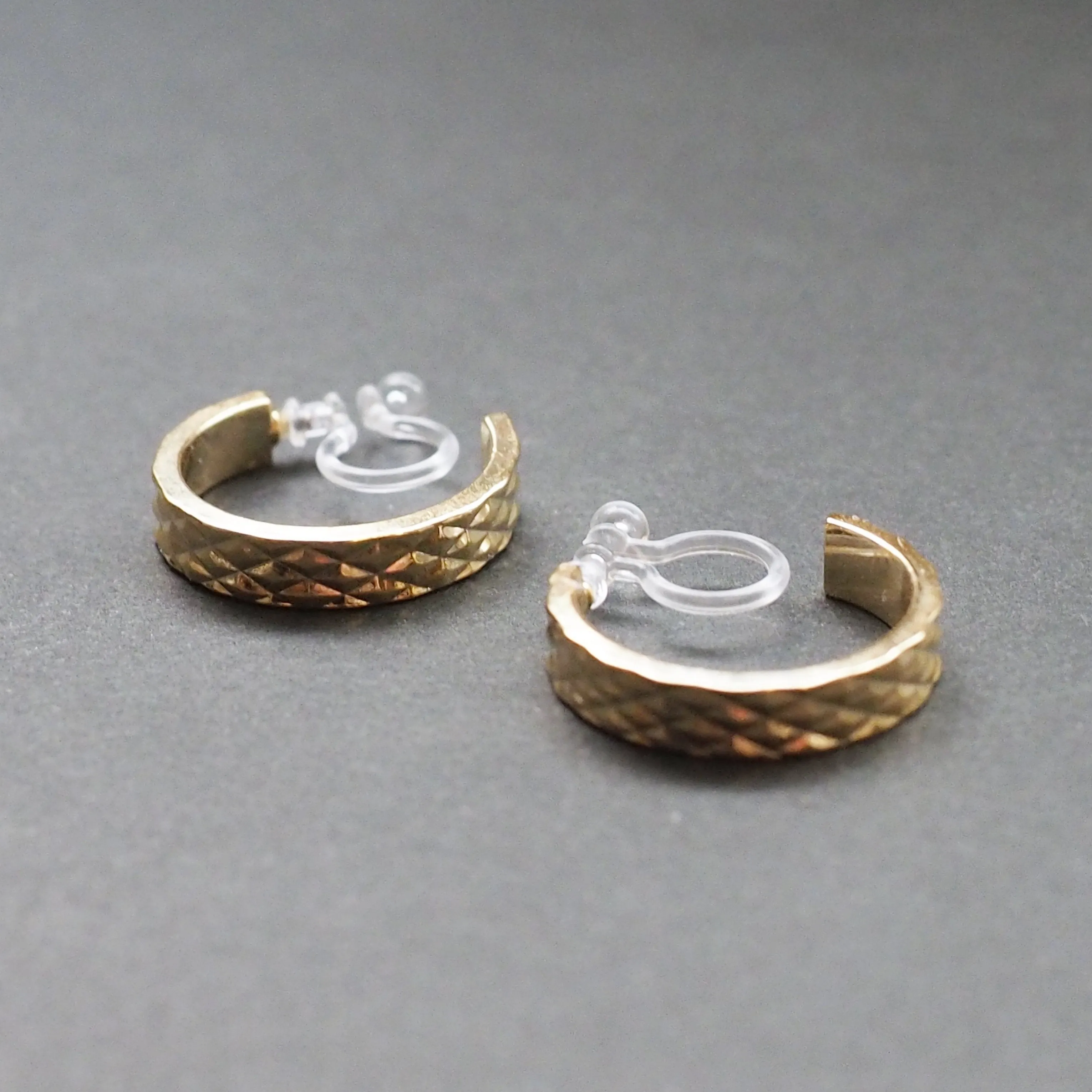 Gold Quilting Invisible Clip On Hoop Earrings