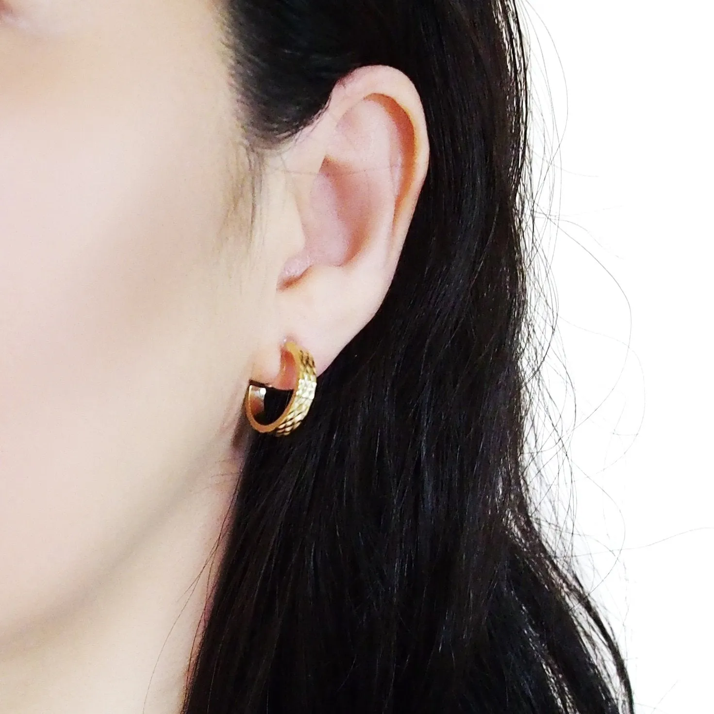 Gold Quilting Invisible Clip On Hoop Earrings