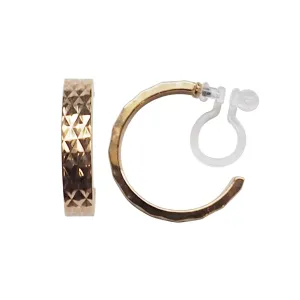 Gold Quilting Invisible Clip On Hoop Earrings