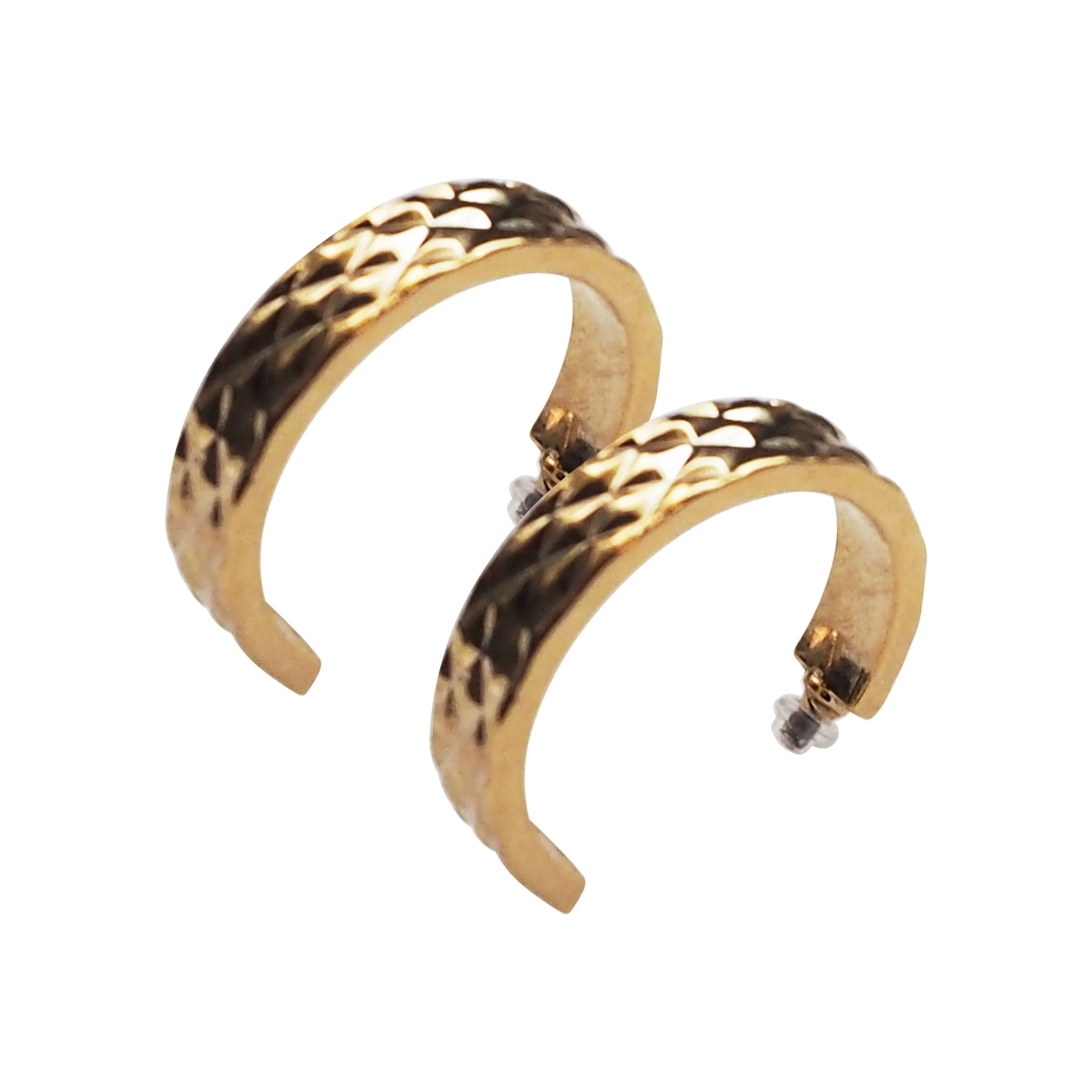 Gold Quilting Invisible Clip On Hoop Earrings