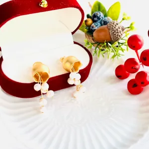 Golden Lily Of The Valley Pearl Tassel Earrings