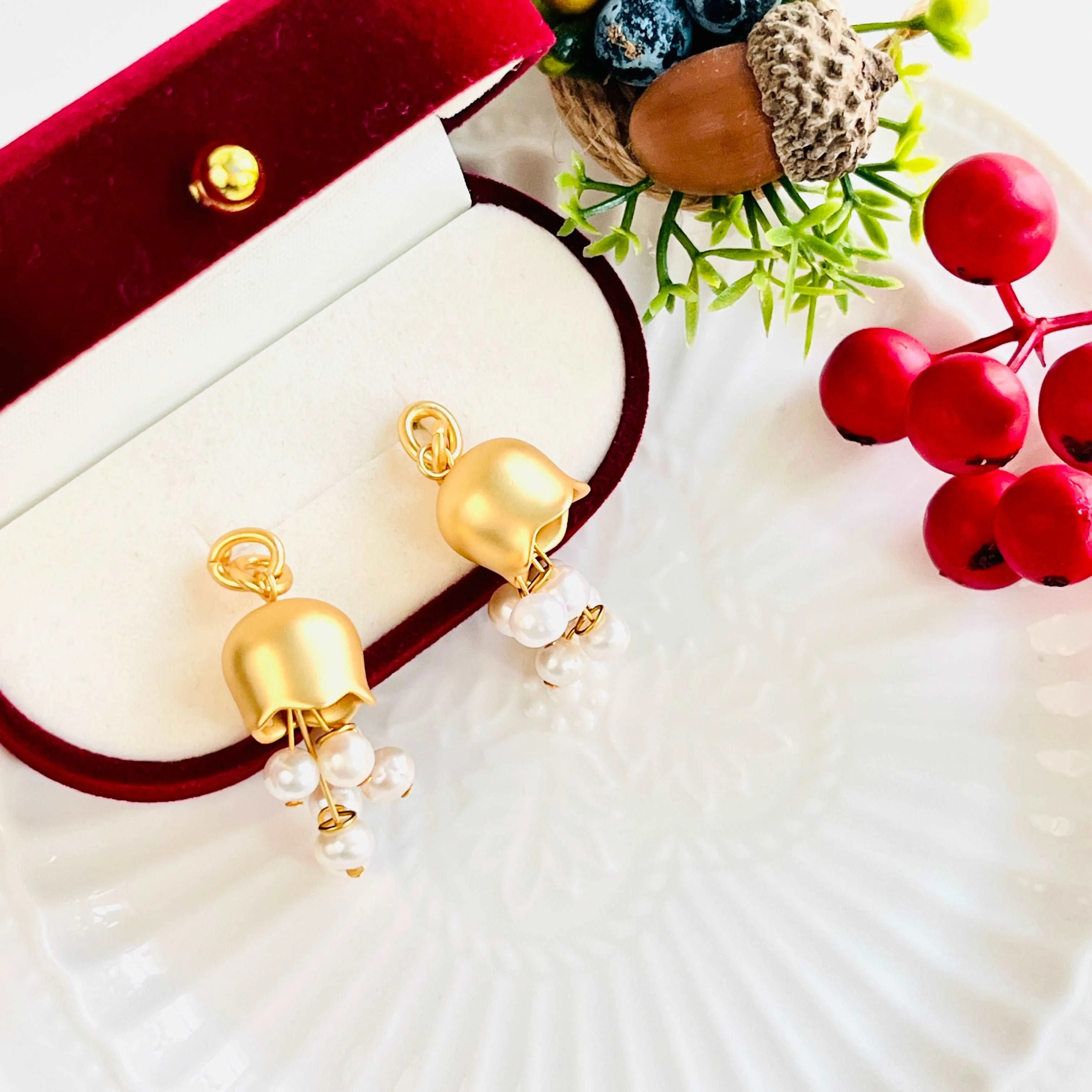 Golden Lily Of The Valley Pearl Tassel Earrings
