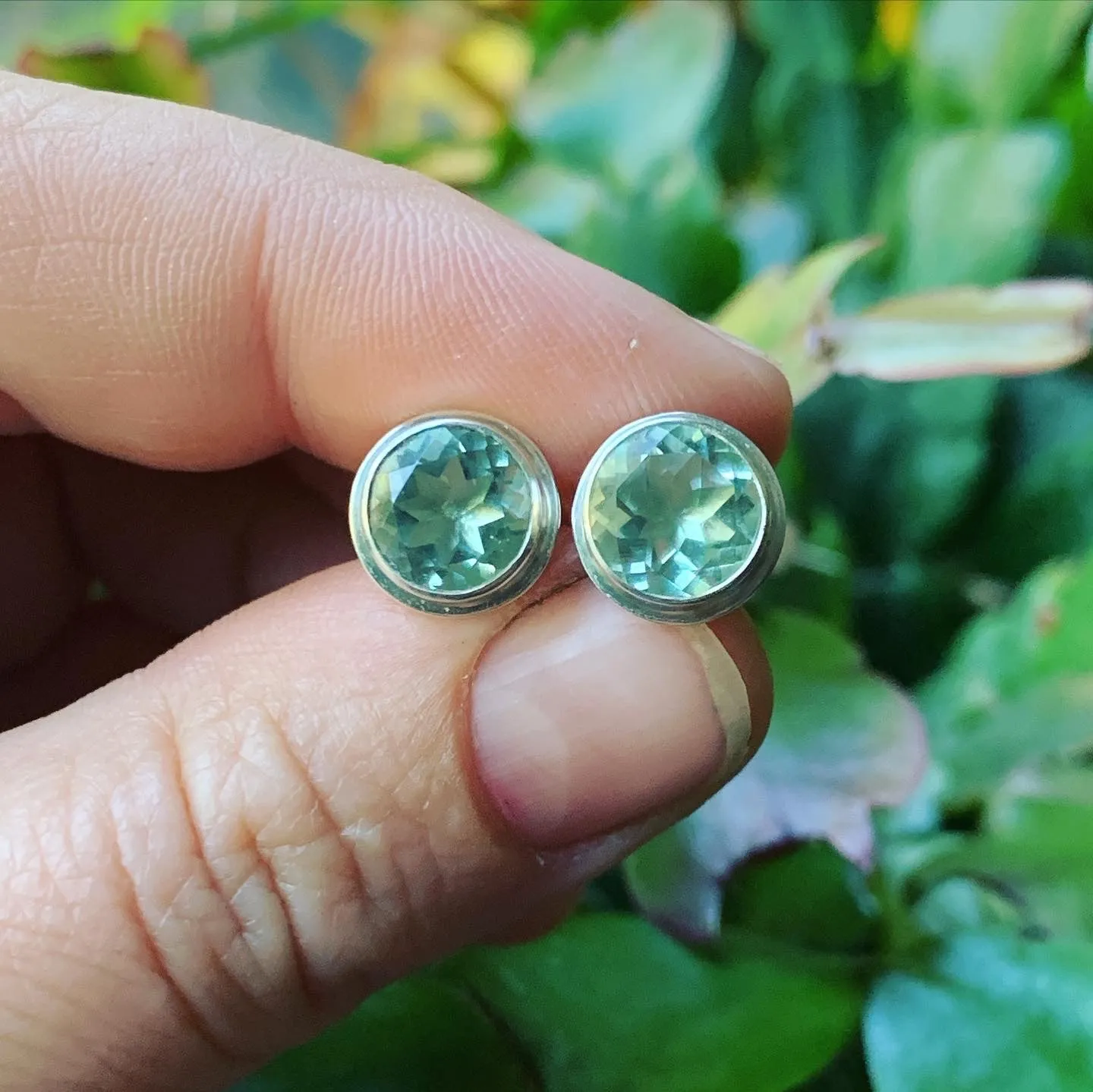 Green Amethyst and Sterling Silver Posts