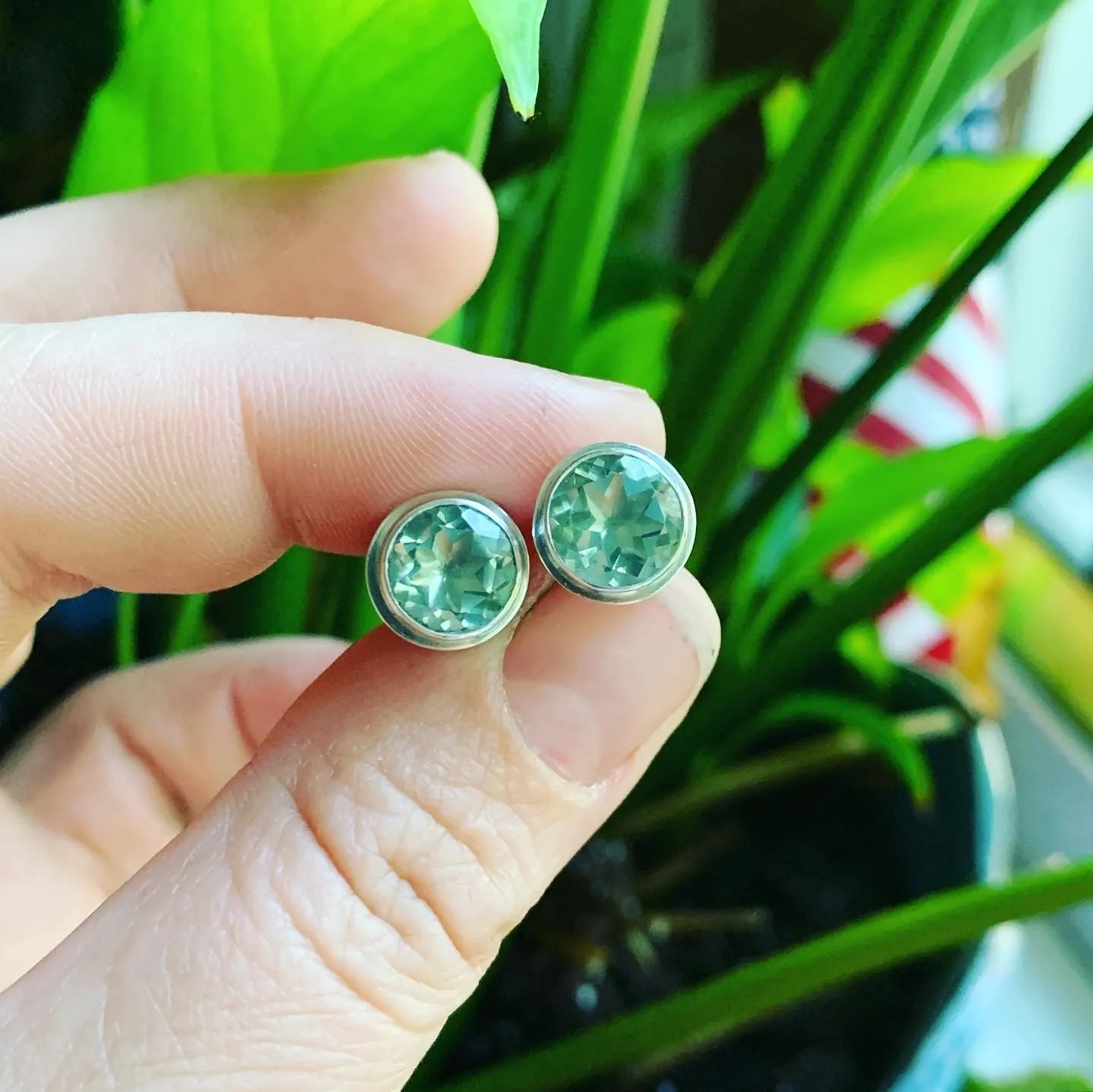 Green Amethyst and Sterling Silver Posts