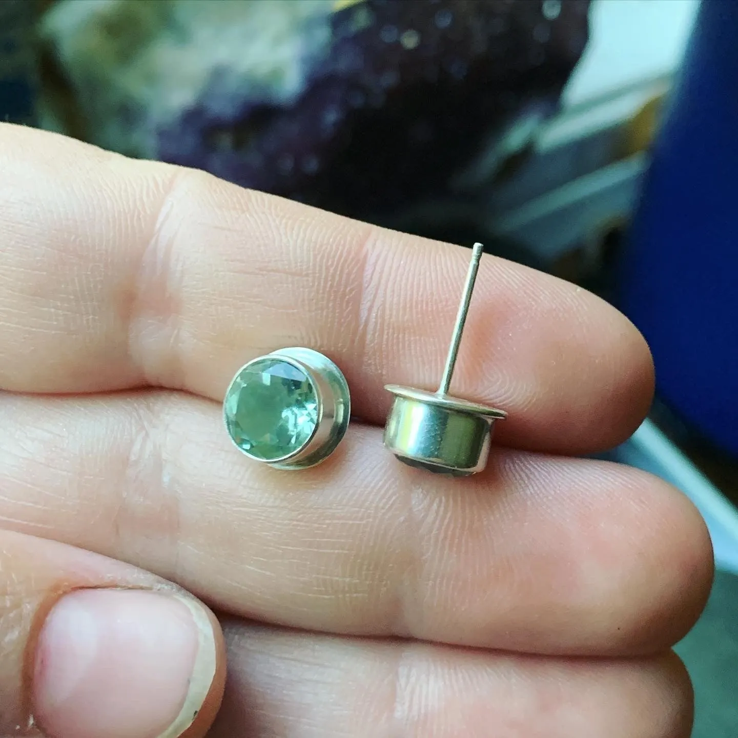 Green Amethyst and Sterling Silver Posts