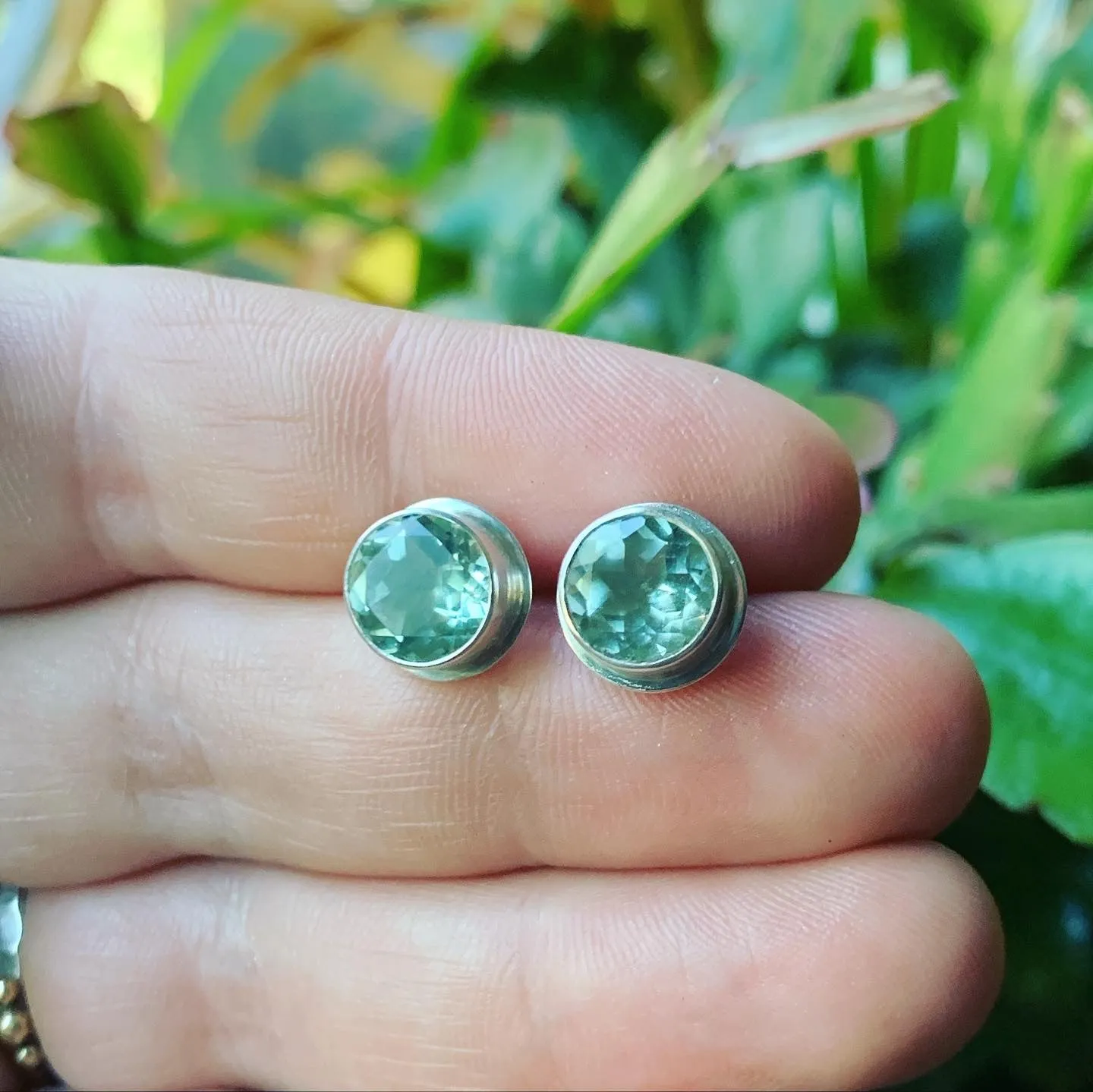 Green Amethyst and Sterling Silver Posts
