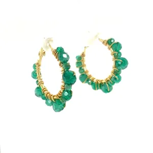 Green Beaded Gold Hoop Earrings Small