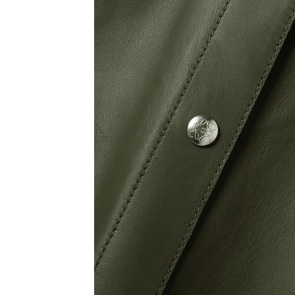 Green Soft Smart Collar Leather Shirt For Women