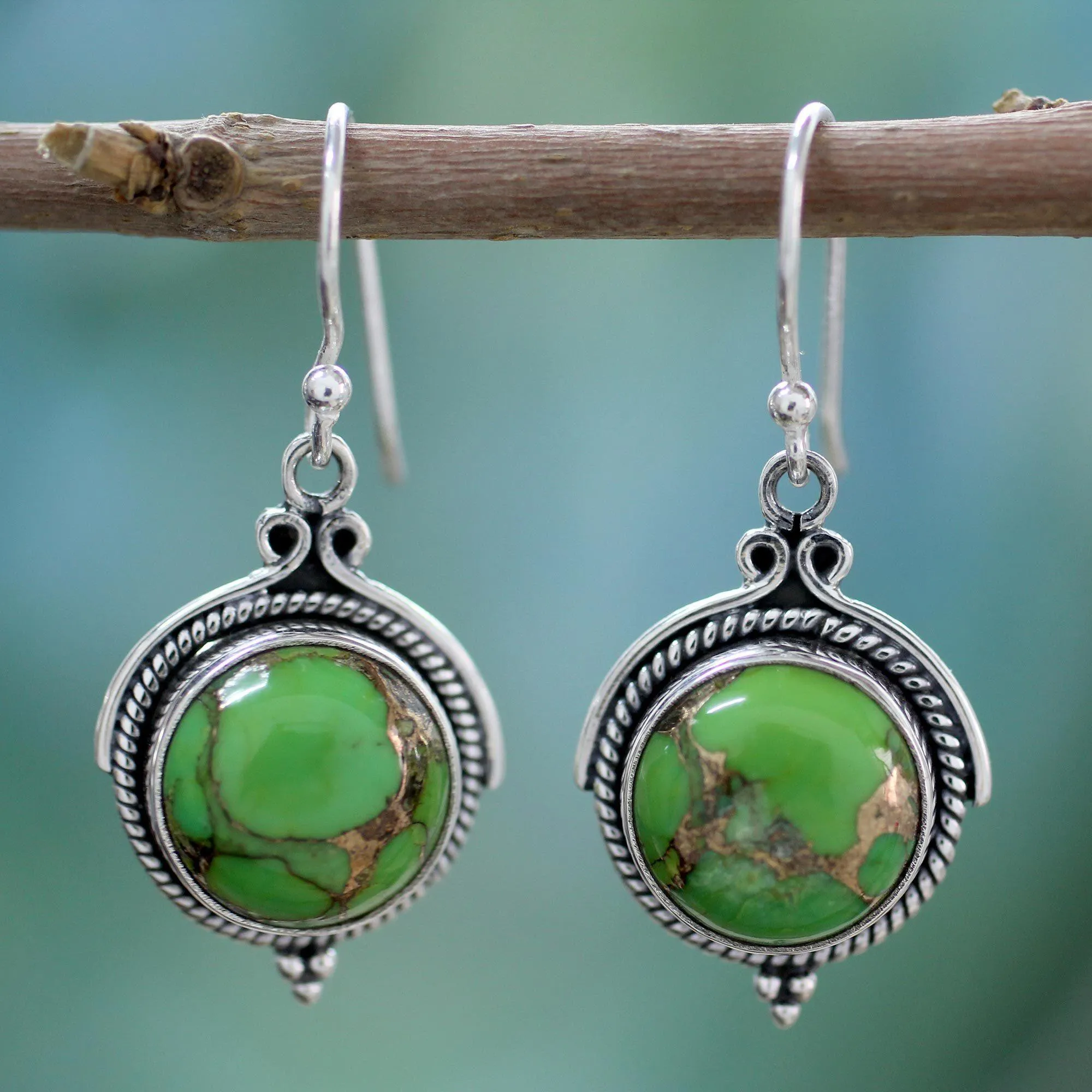 Handcrafted Turquoise & Sterling Silver Dangle Earrings