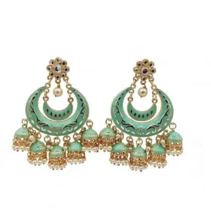 Handmade golden meenakari kundan brass stylish earrings (Green)