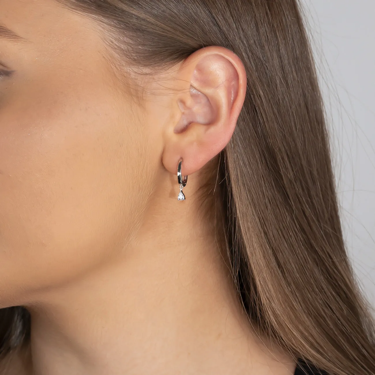 Hinge Hoop Earrings with Teardrop Cubic Zirconia Charms