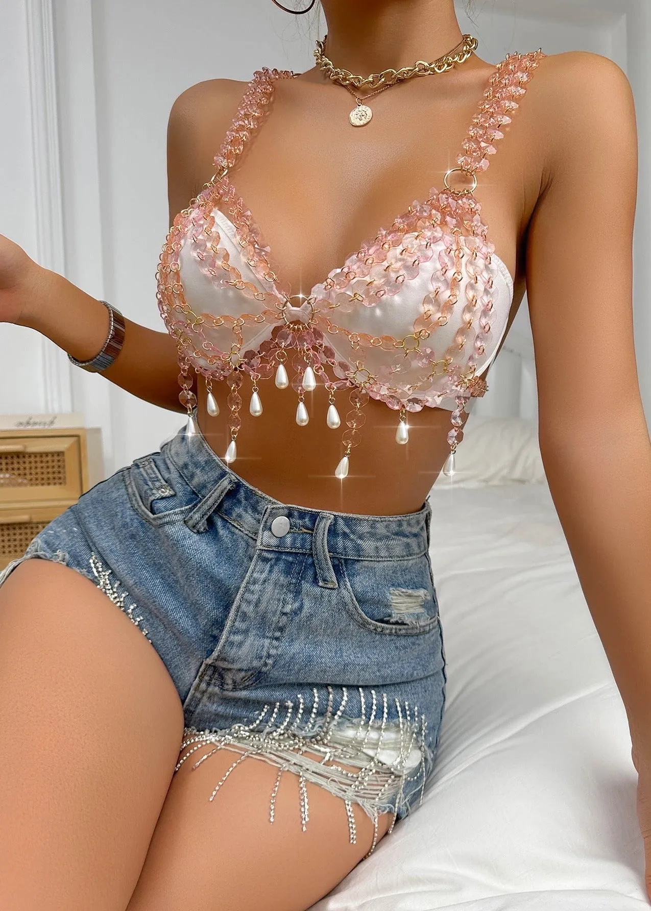 Hollow-Out Gem Bra-Top