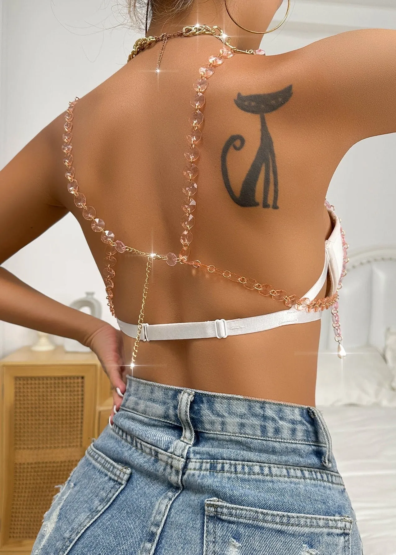 Hollow-Out Gem Bra-Top