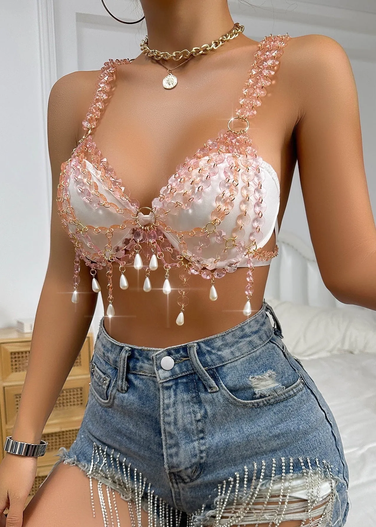 Hollow-Out Gem Bra-Top