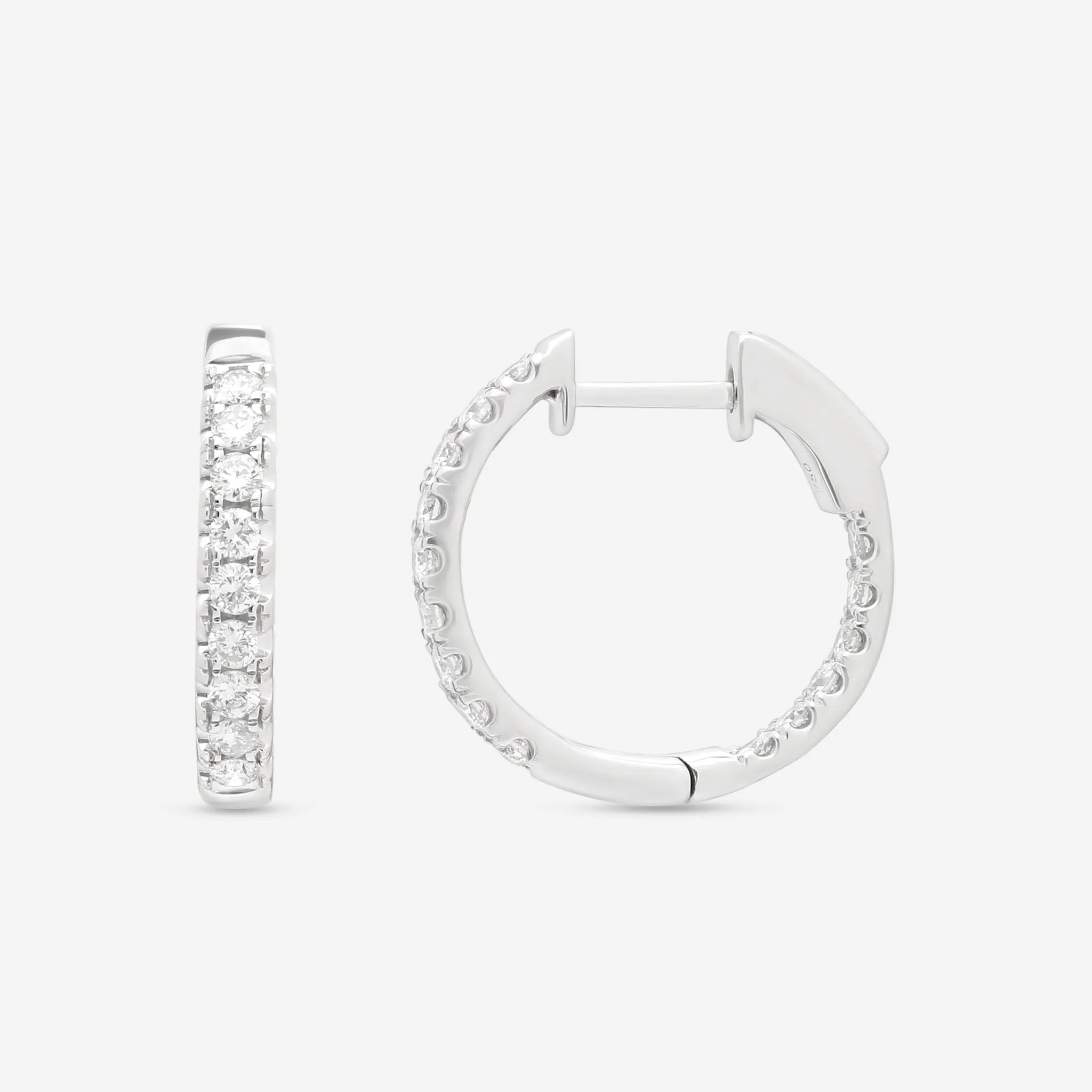Ina Mar 18K White Gold Inside-Out Diamond 0.75ct.twd Round Hoop Earrings with Vault Lock AER-17278