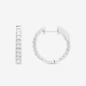 Ina Mar 18K White Gold Inside-Out Diamond 0.75ct.twd Round Hoop Earrings with Vault Lock AER-17278