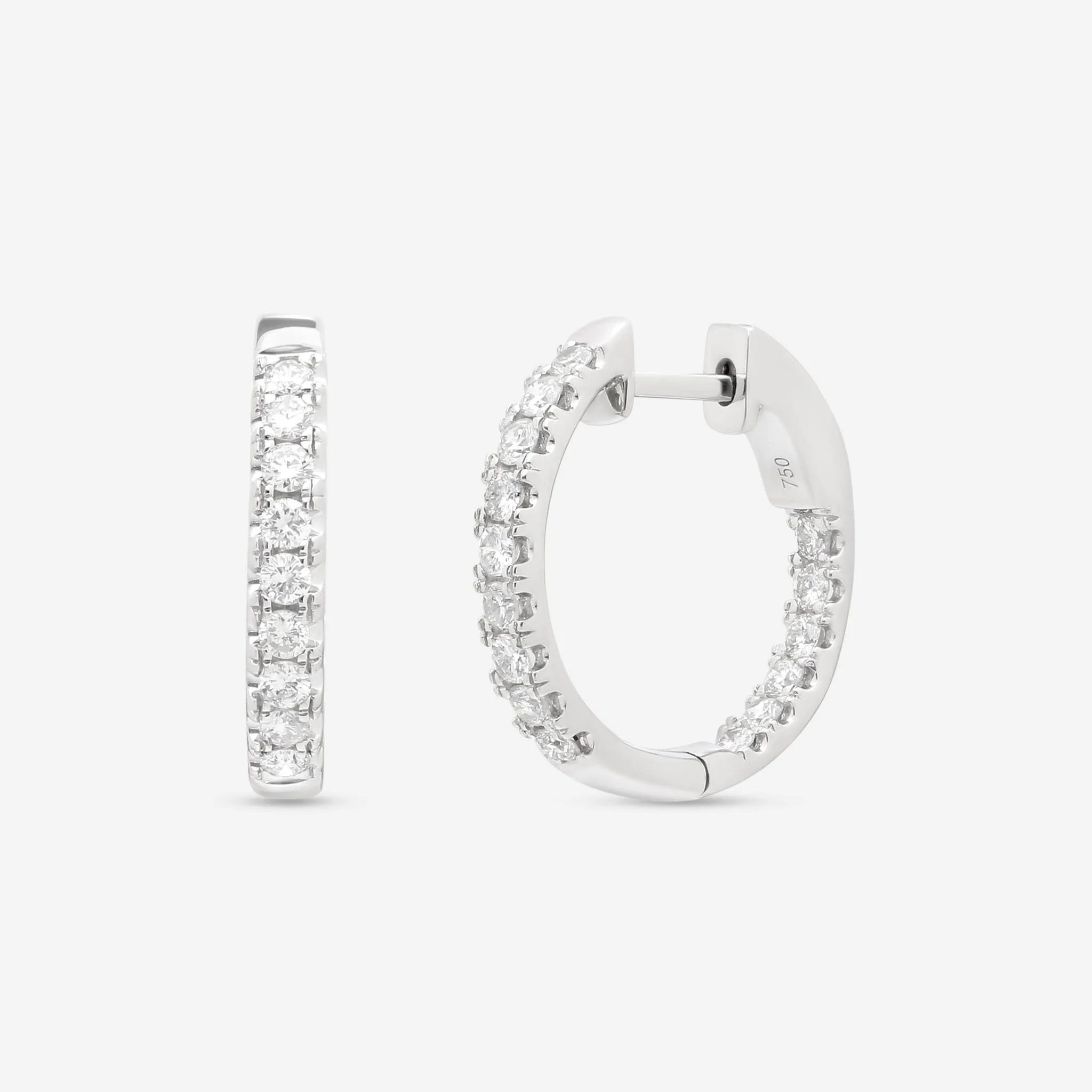 Ina Mar 18K White Gold Inside-Out Diamond 0.75ct.twd Round Hoop Earrings with Vault Lock AER-17278
