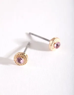 Kids Gold Pink Gem Earrings