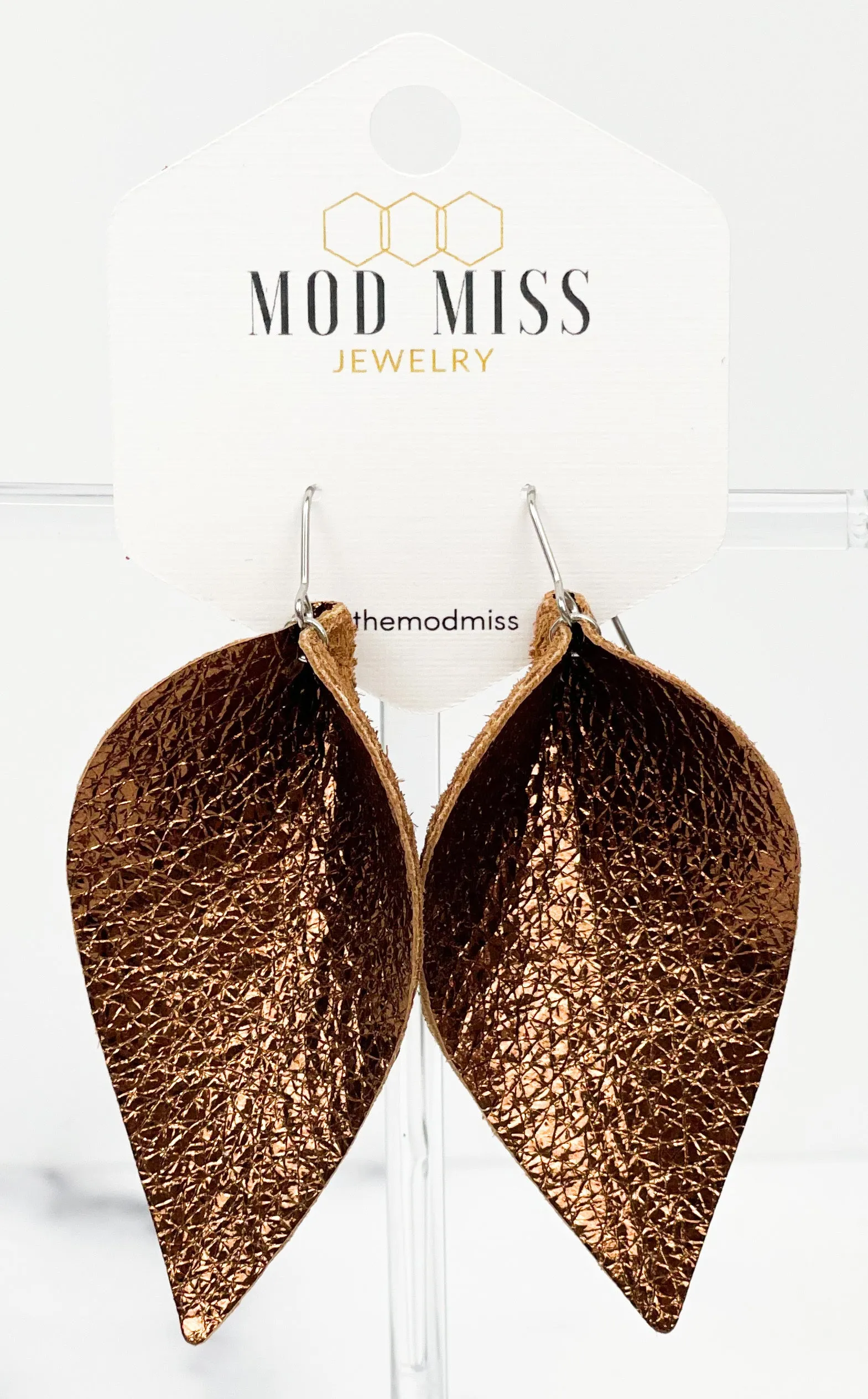 Leather Petal Earring "Metallic Brown"
