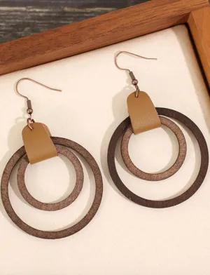 Leather Wrapped Wooden Double Hoop Earrings