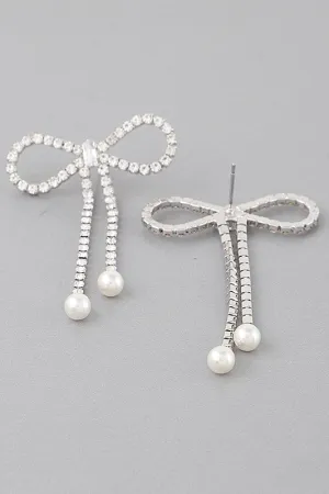 Mini Silver Rhinestone Bow Earrings